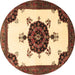 Round Machine Washable Medallion Brown Traditional Rug, wshtr1557brn