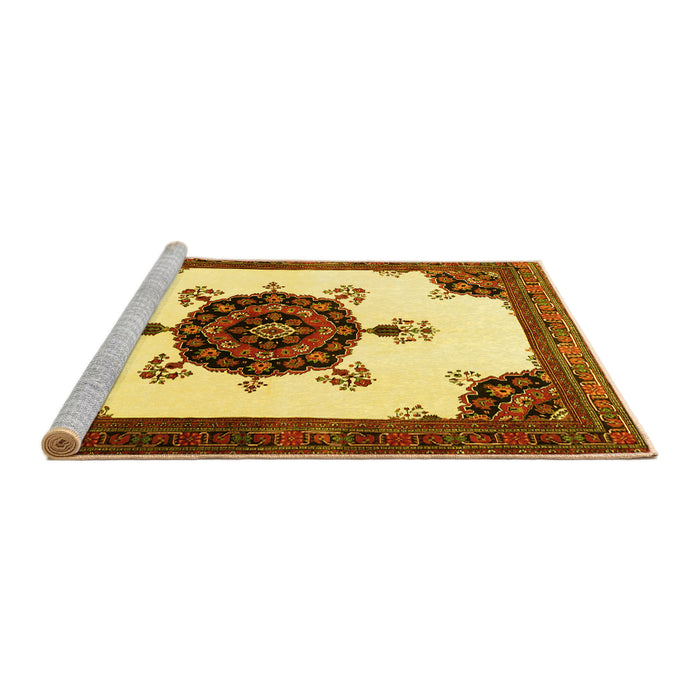 Sideview of Machine Washable Medallion Yellow Traditional Rug, wshtr1557yw