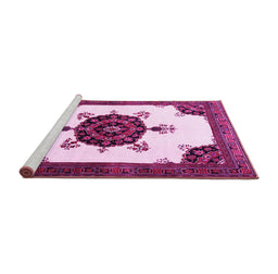 Sideview of Machine Washable Medallion Pink Traditional Rug, wshtr1557pnk
