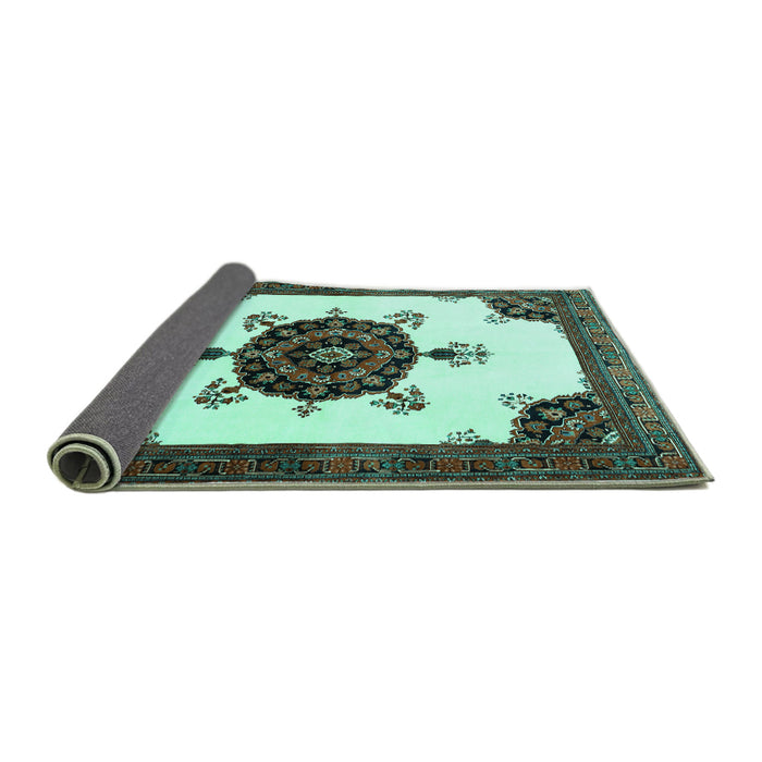 Sideview of Medallion Turquoise Traditional Rug, tr1557turq