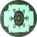 Round Medallion Turquoise Traditional Rug, tr1557turq