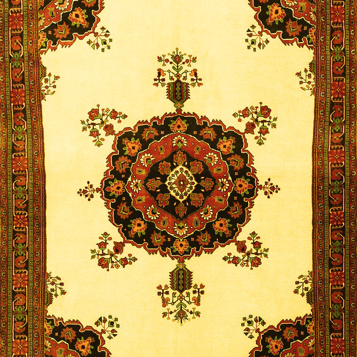 Machine Washable Medallion Yellow Traditional Rug, wshtr1557yw