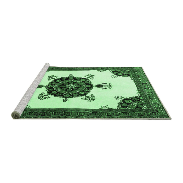 Sideview of Machine Washable Medallion Emerald Green Traditional Area Rugs, wshtr1557emgrn