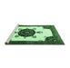 Sideview of Machine Washable Medallion Emerald Green Traditional Area Rugs, wshtr1557emgrn