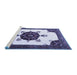 Sideview of Machine Washable Medallion Blue Traditional Rug, wshtr1557blu