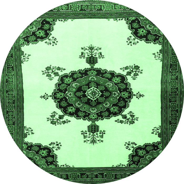Round Machine Washable Medallion Emerald Green Traditional Area Rugs, wshtr1557emgrn