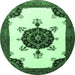 Round Machine Washable Medallion Emerald Green Traditional Area Rugs, wshtr1557emgrn