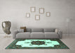 Machine Washable Medallion Turquoise Traditional Area Rugs in a Living Room,, wshtr1557turq