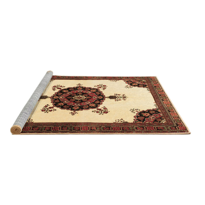 Sideview of Machine Washable Medallion Brown Traditional Rug, wshtr1557brn