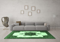 Machine Washable Medallion Emerald Green Traditional Rug, wshtr1557emgrn