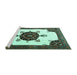 Sideview of Machine Washable Medallion Turquoise Traditional Area Rugs, wshtr1557turq