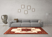 Machine Washable Medallion Orange Traditional Rug, wshtr1557org