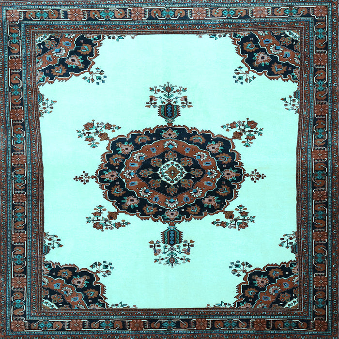 Square Machine Washable Medallion Light Blue Traditional Rug, wshtr1557lblu