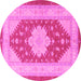 Round Machine Washable Persian Pink Traditional Rug, wshtr1558pnk