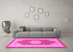 Machine Washable Persian Pink Traditional Rug in a Living Room, wshtr1558pnk