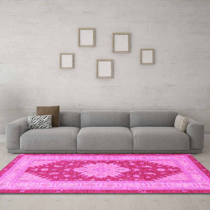 Machine Washable Persian Pink Traditional Rug in a Living Room, wshtr1558pnk