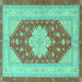 Square Machine Washable Persian Turquoise Traditional Area Rugs, wshtr1558turq