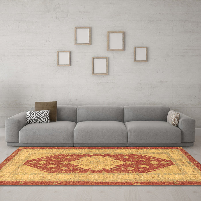 Machine Washable Persian Brown Traditional Rug in a Living Room,, wshtr1558brn