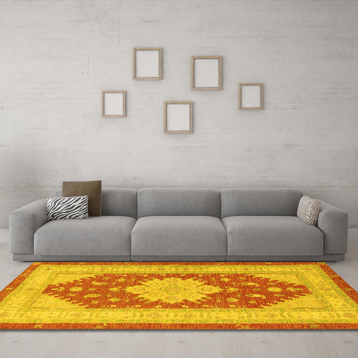 Machine Washable Persian Yellow Traditional Rug in a Living Room, wshtr1558yw