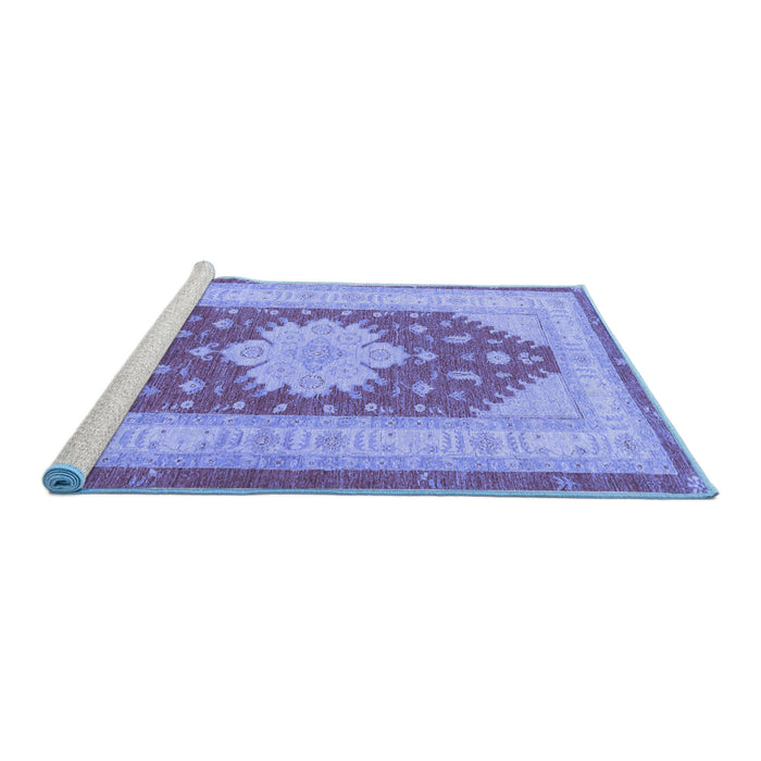 Sideview of Machine Washable Persian Blue Traditional Rug, wshtr1558blu