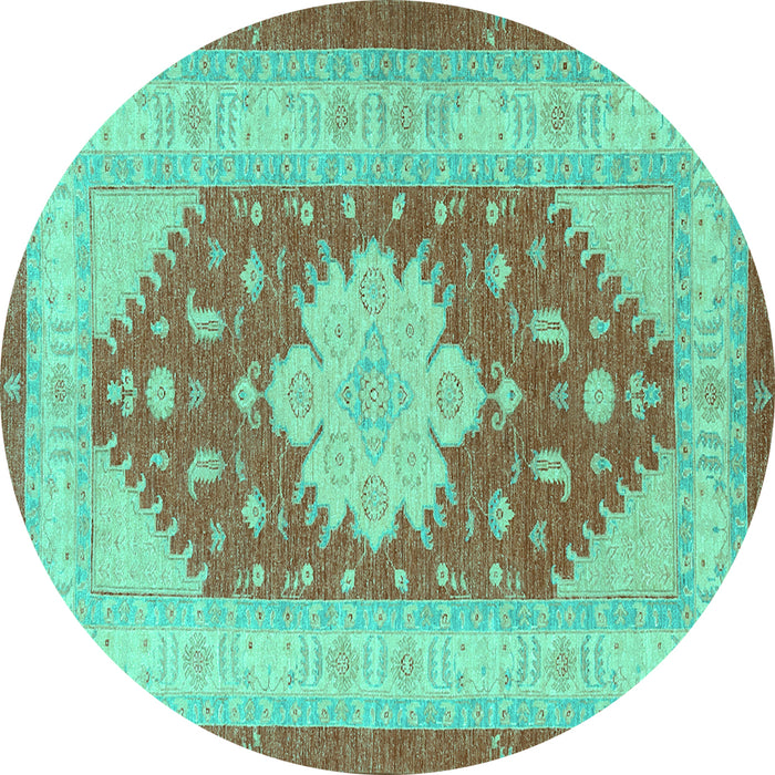 Round Persian Turquoise Traditional Rug, tr1558turq
