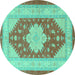 Round Persian Turquoise Traditional Rug, tr1558turq
