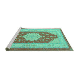 Sideview of Machine Washable Persian Turquoise Traditional Area Rugs, wshtr1558turq