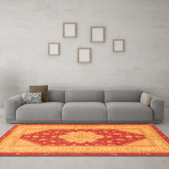 Machine Washable Persian Orange Traditional Area Rugs in a Living Room, wshtr1558org