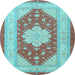 Round Machine Washable Persian Light Blue Traditional Rug, wshtr1558lblu