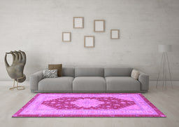 Machine Washable Persian Purple Traditional Area Rugs in a Living Room, wshtr1558pur
