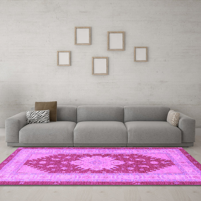 Machine Washable Persian Purple Traditional Area Rugs in a Living Room, wshtr1558pur