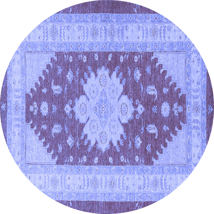 Round Machine Washable Persian Blue Traditional Rug, wshtr1558blu