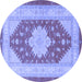 Round Machine Washable Persian Blue Traditional Rug, wshtr1558blu