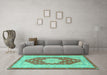 Machine Washable Persian Turquoise Traditional Area Rugs in a Living Room,, wshtr1558turq