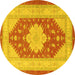 Round Machine Washable Persian Yellow Traditional Rug, wshtr1558yw