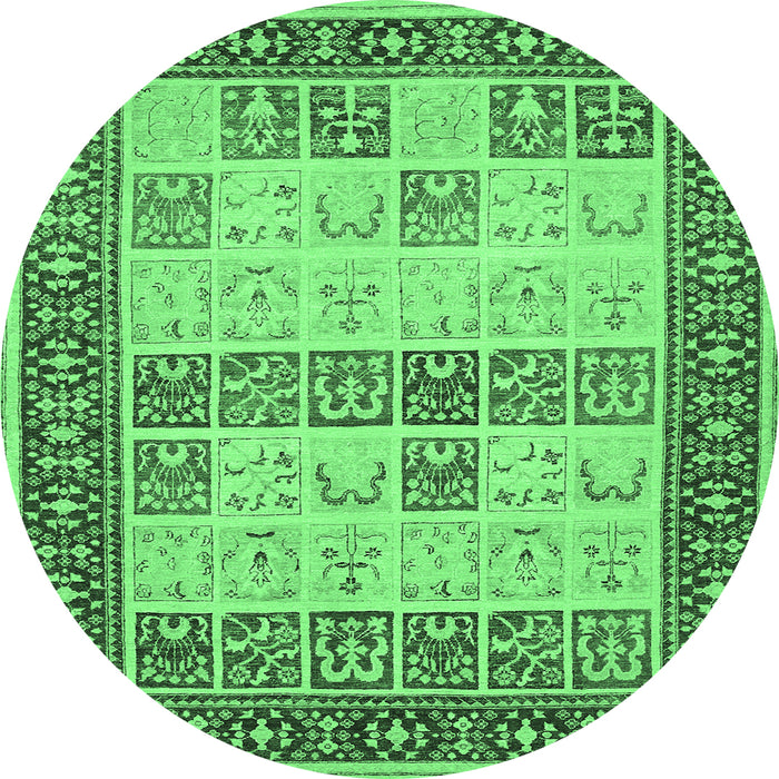 Round Machine Washable Persian Emerald Green Traditional Area Rugs, wshtr1559emgrn
