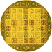 Round Machine Washable Persian Yellow Traditional Rug, wshtr1559yw