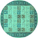 Round Machine Washable Persian Turquoise Traditional Area Rugs, wshtr1559turq