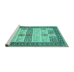 Sideview of Machine Washable Persian Turquoise Traditional Area Rugs, wshtr1559turq