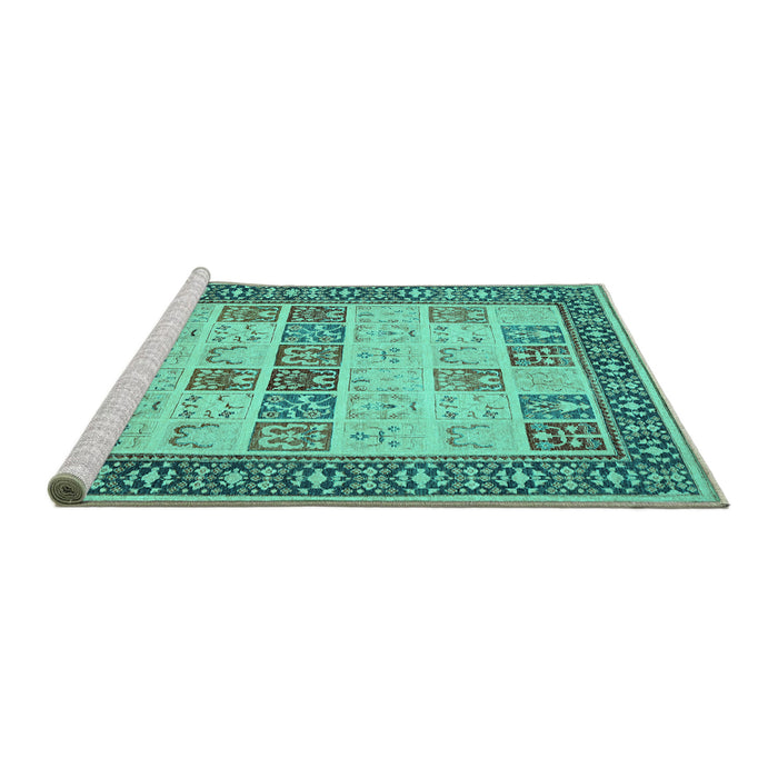 Sideview of Machine Washable Persian Turquoise Traditional Area Rugs, wshtr1559turq