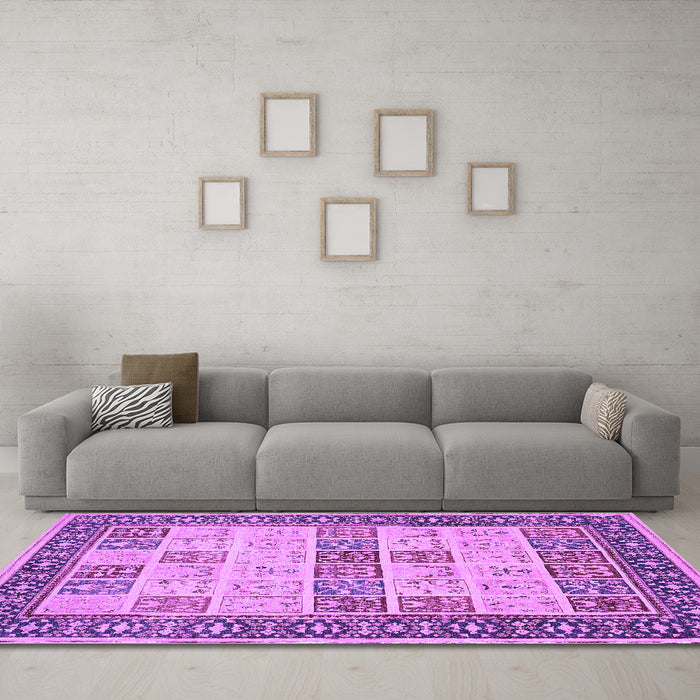 Machine Washable Persian Purple Traditional Area Rugs in a Living Room, wshtr1559pur