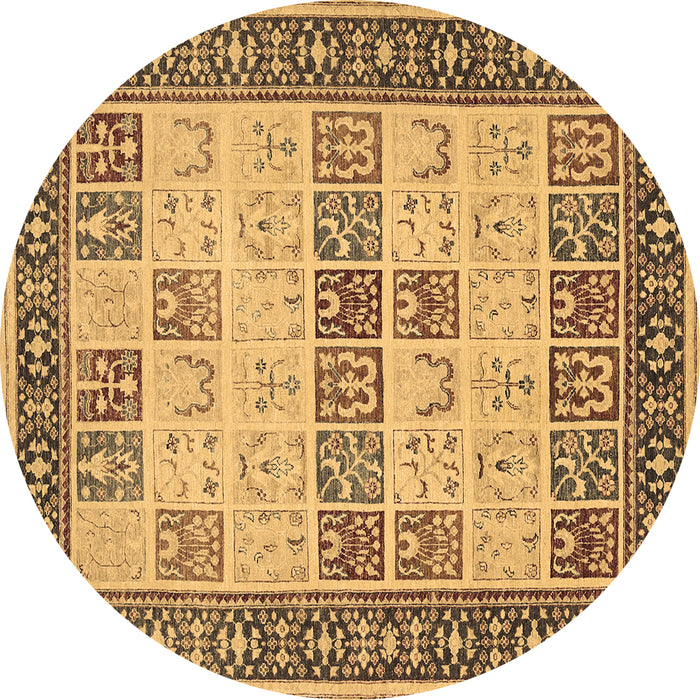 Round Persian Brown Traditional Rug, tr1559brn