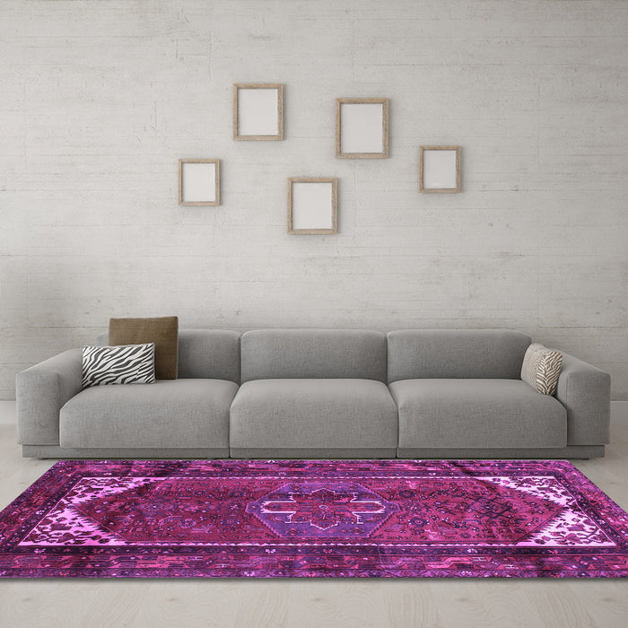 Machine Washable Persian Purple Traditional Area Rugs in a Living Room, wshtr155pur