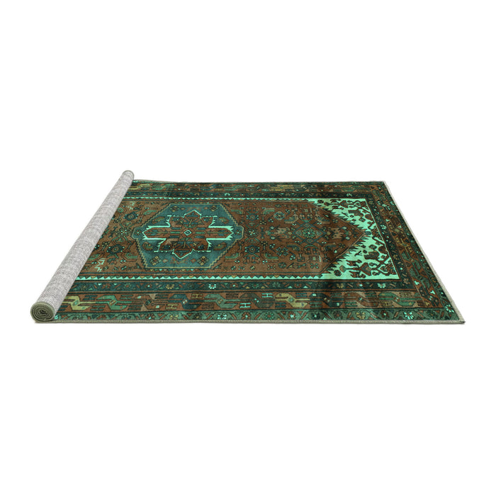 Sideview of Machine Washable Persian Turquoise Traditional Area Rugs, wshtr155turq