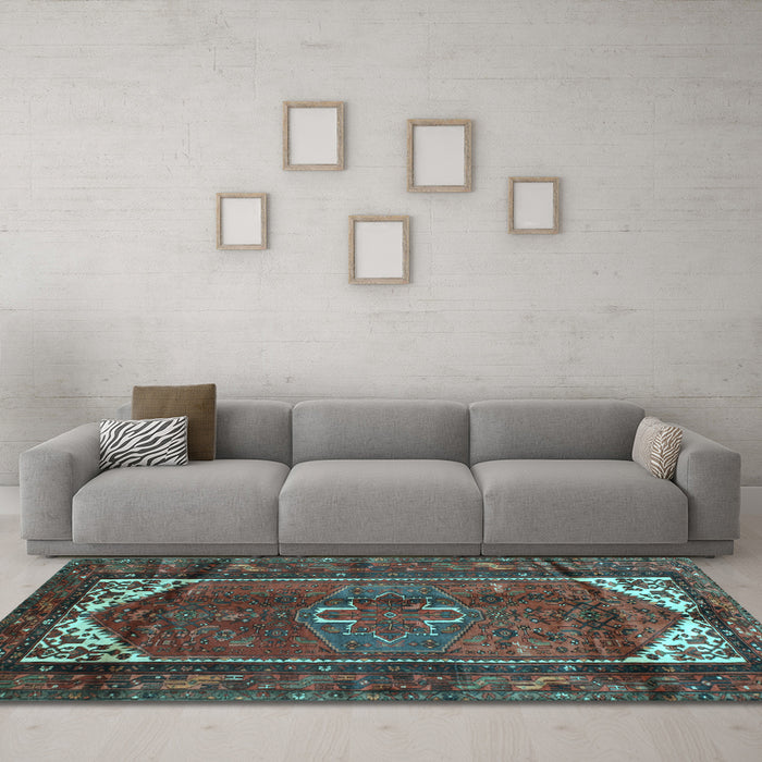 Machine Washable Persian Light Blue Traditional Rug in a Living Room, wshtr155lblu