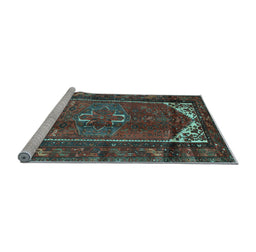 Sideview of Machine Washable Persian Light Blue Traditional Rug, wshtr155lblu