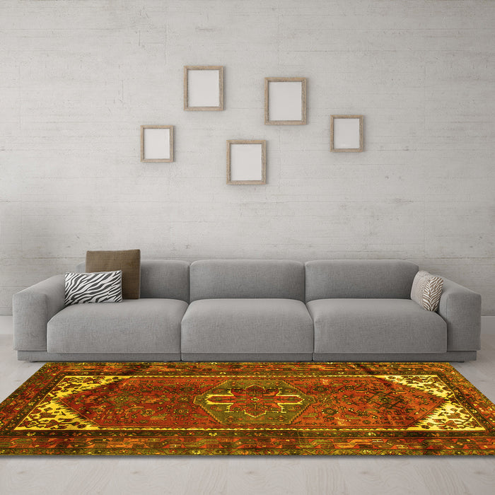 Machine Washable Persian Yellow Traditional Rug in a Living Room, wshtr155yw