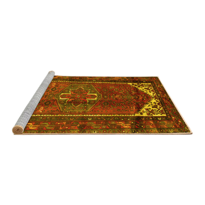 Sideview of Machine Washable Persian Yellow Traditional Rug, wshtr155yw