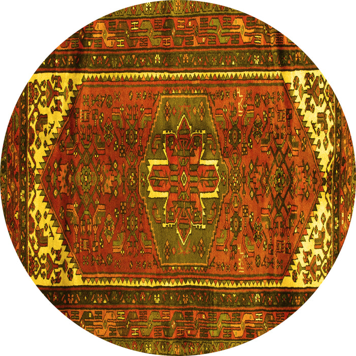 Round Machine Washable Persian Yellow Traditional Rug, wshtr155yw