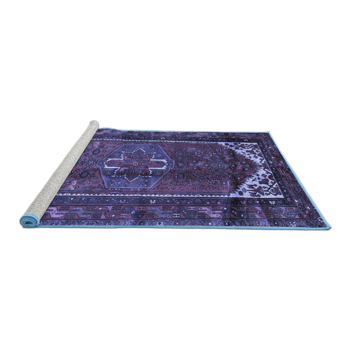 Sideview of Machine Washable Persian Blue Traditional Rug, wshtr155blu